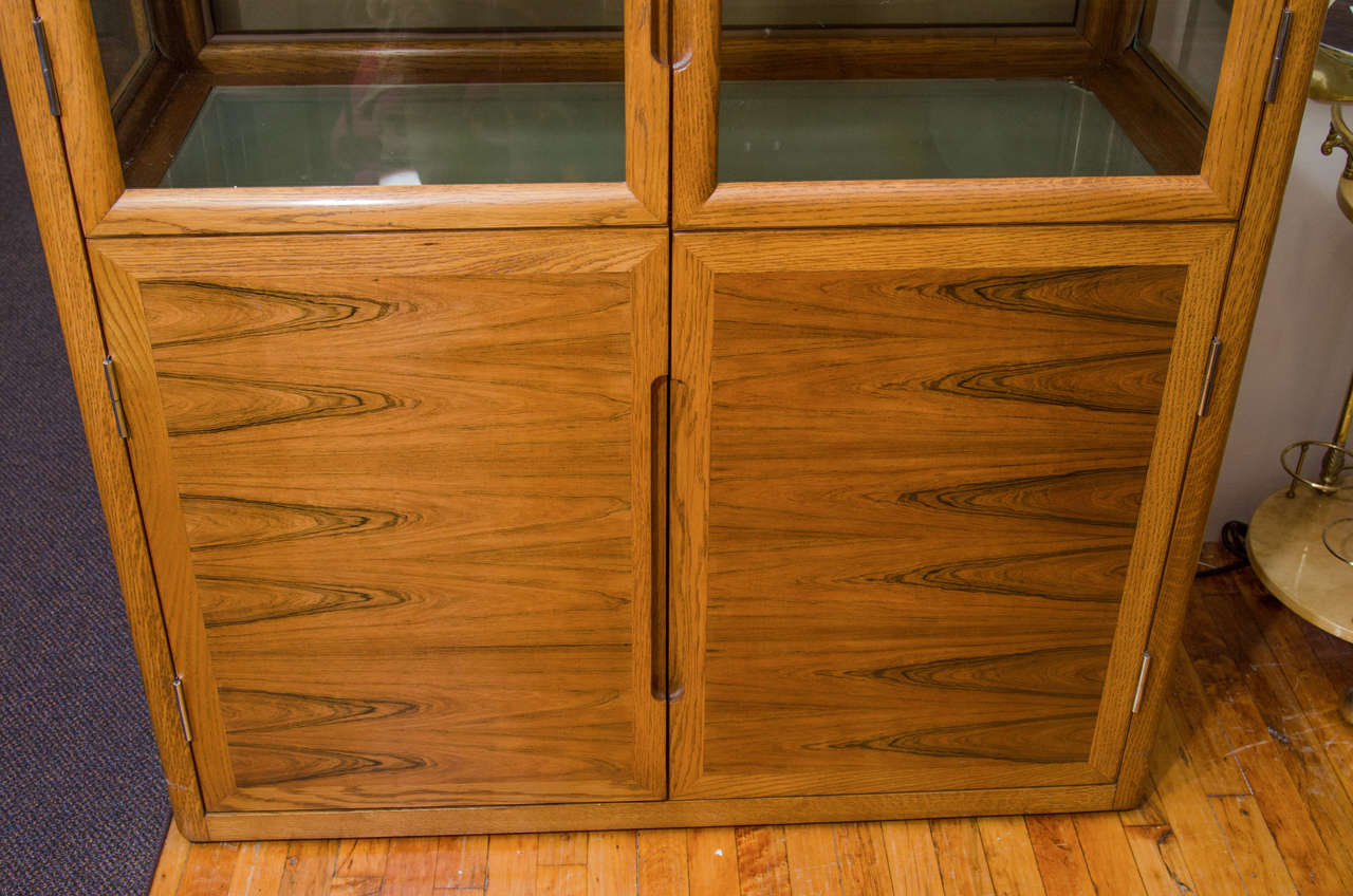 American Midcentury Dunbar Double Door Wood and Glass Display Cabinet