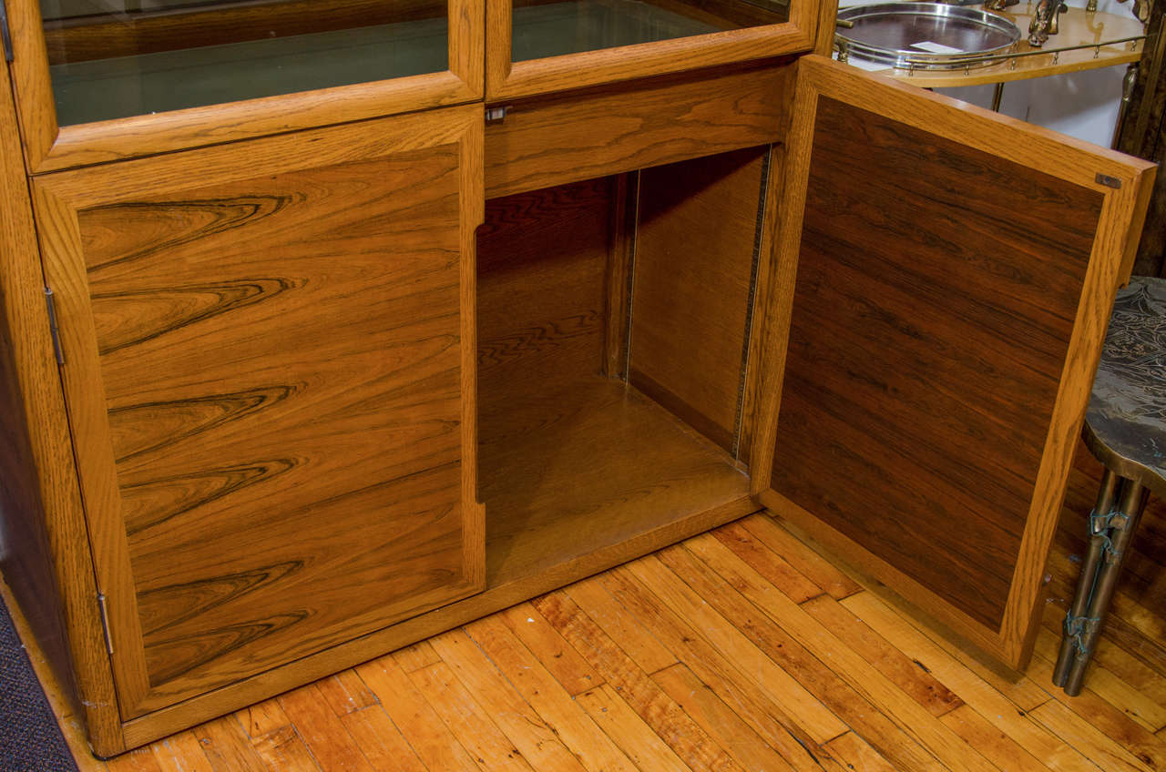Mid-20th Century Midcentury Dunbar Double Door Wood and Glass Display Cabinet