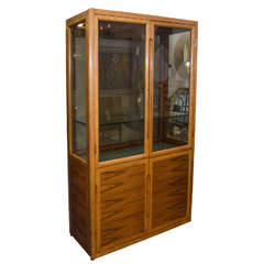 Vintage Midcentury Dunbar Double Door Wood and Glass Display Cabinet