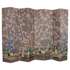 Vintage Chinoiserie Eight-Panel Hand-Painted Screen