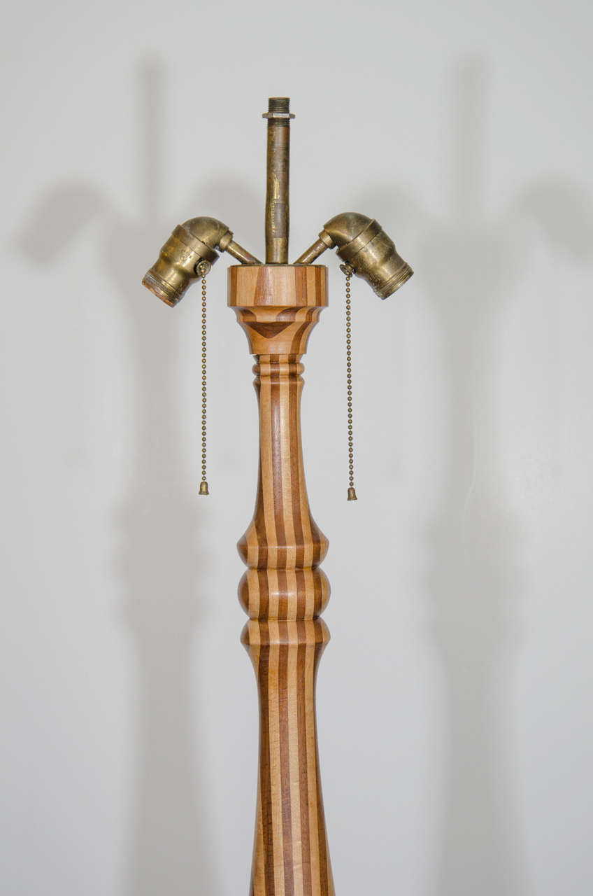 A Midcentury Turned and Striped Wood Floor Lamp 1