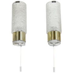 A Pair of Doria Sconces in Textured Glass and Brass