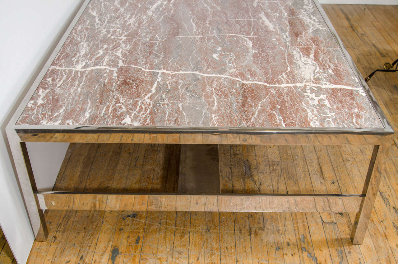 Modern Solid Marble Coffee and Cocktail Table on Chrome Base