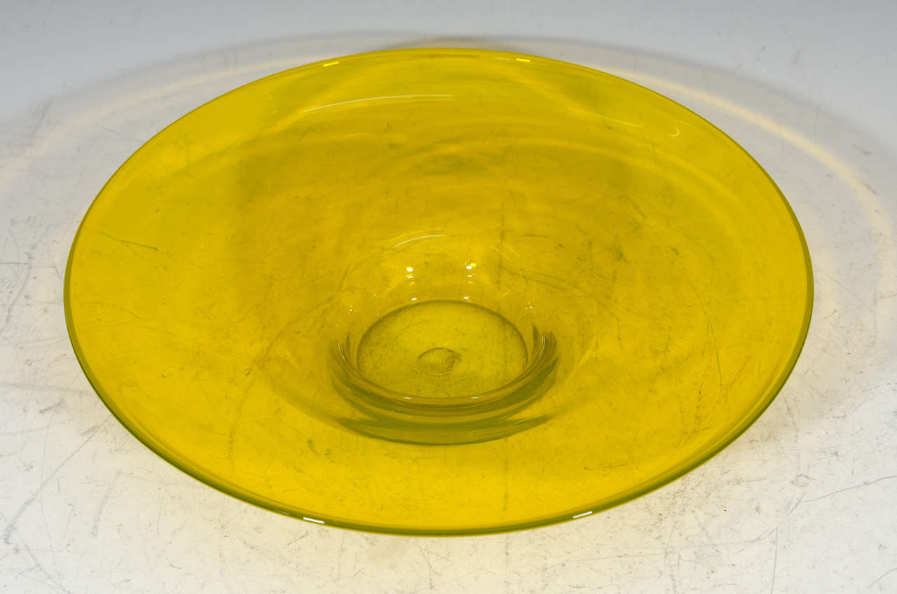Midcentury Large Yellow Blenko Bowl at 1stDibs blenko glass bowl, yellow glass bowls, large