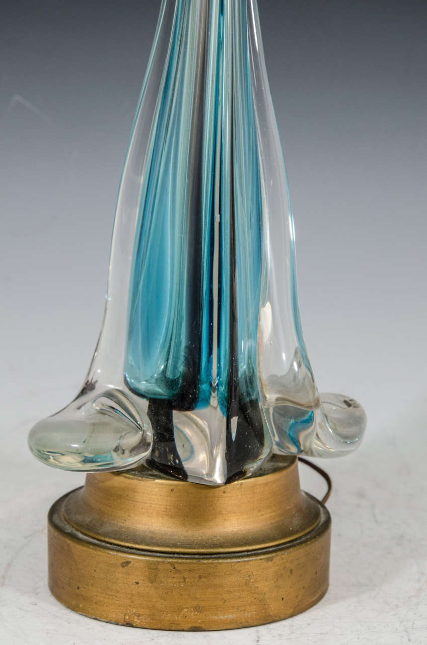 Midcentury Pair Of Tall Blue And Clear Murano Glass Table Lamps At 1stdibs Tall Glass Lamps