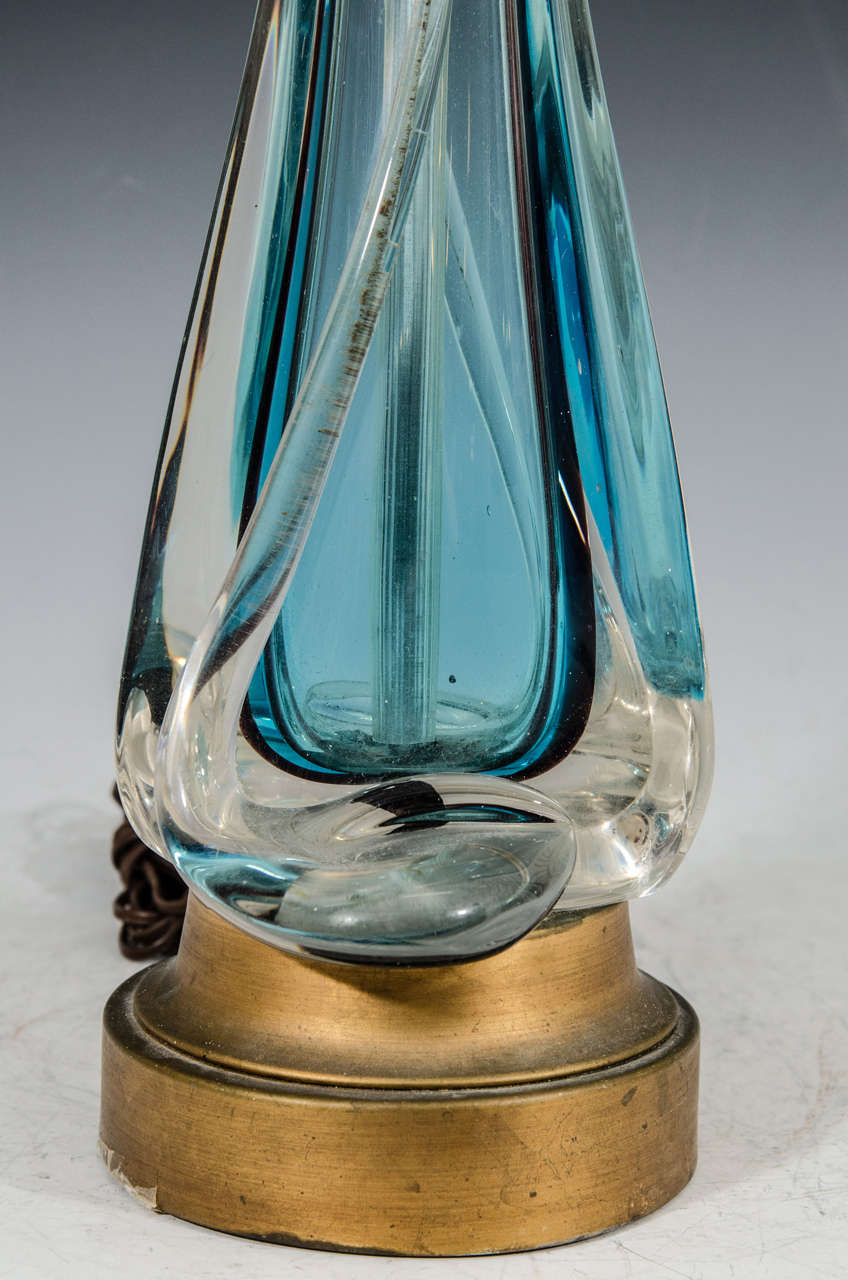 Midcentury Pair of Tall Blue and Clear Murano Glass Table Lamps at 1stDibs tall glass lamps