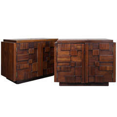 Pair of Brutalist Mosaic Nightstands by Lane