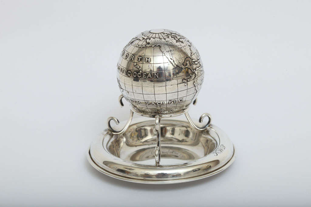 Rare Sterling Silver Desk Globe Compass