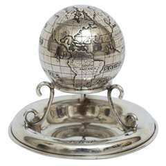 Rare Sterling Silver Desk Globe Compass