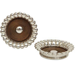 Pair of Silver Plate and Wood Coasters
