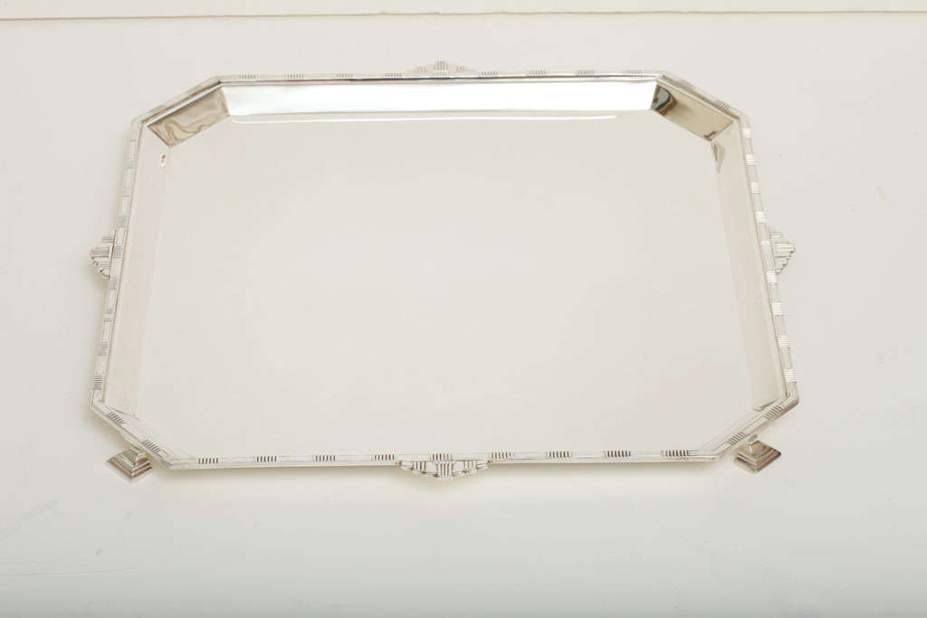 Oversized Art Deco Silver Plate Tray with Geometric Motif In Excellent Condition In New York, NY