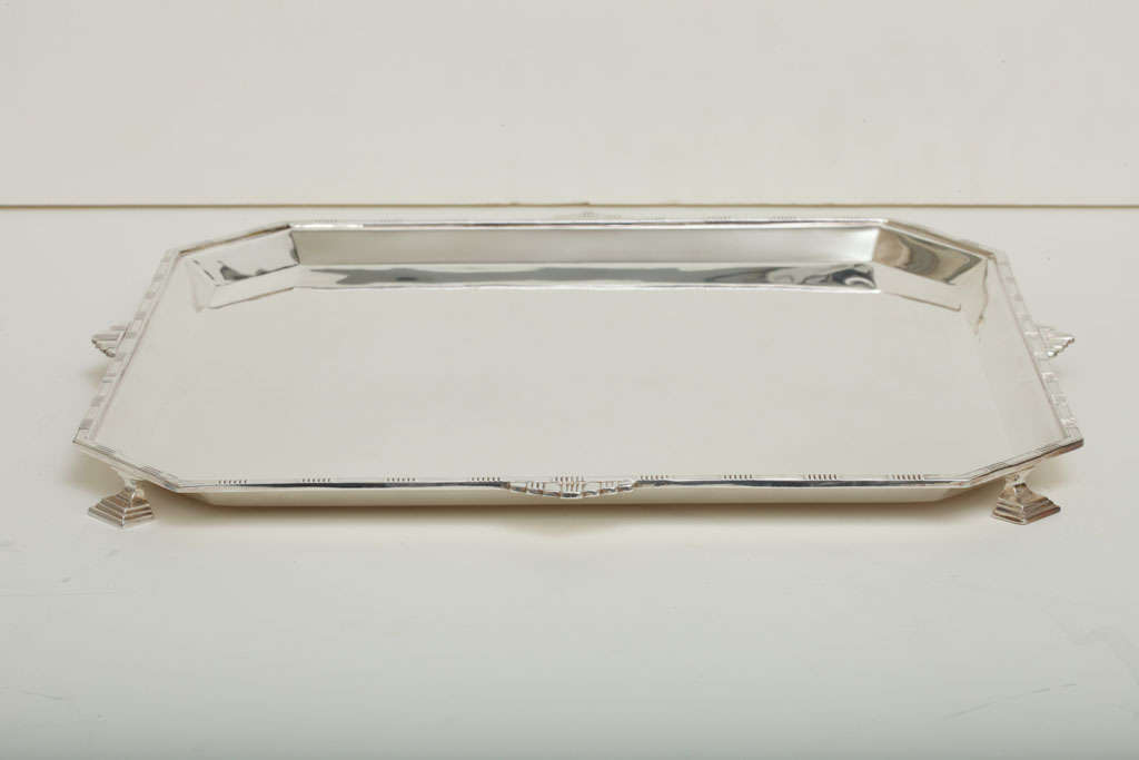 20th Century Oversized Art Deco Silver Plate Tray with Geometric Motif