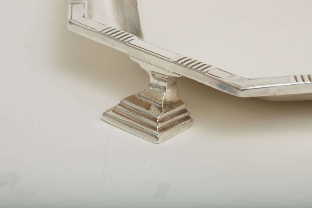 Oversized Art Deco Silver Plate Tray with Geometric Motif 1