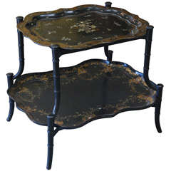 English Two-Tier Papier Mache Tray Table
