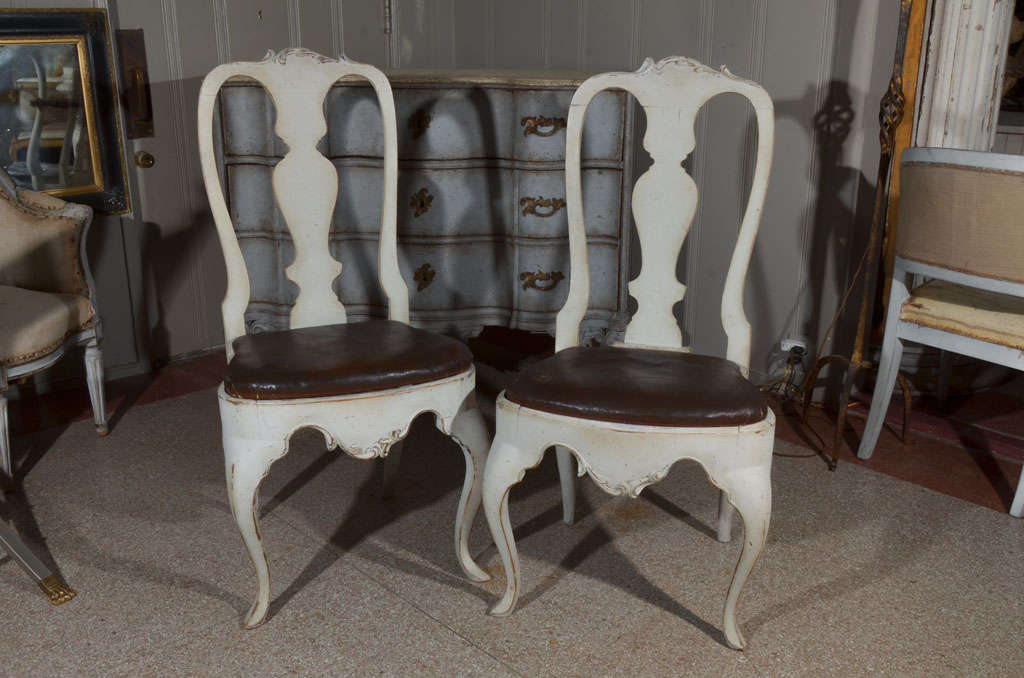 Painted Scandinavian Comfortable Leather Seated Chairs / Very Attractive