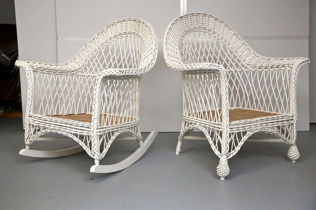 Matching Bar Harbor Chair and Rocker with webbed seats ready for custom cushions.

Chair measures 32