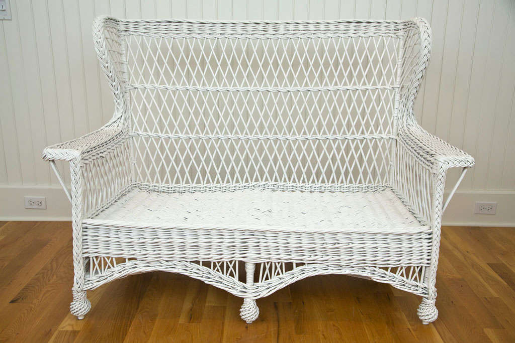 Rare Antique Wicker Wing Back Settee 1