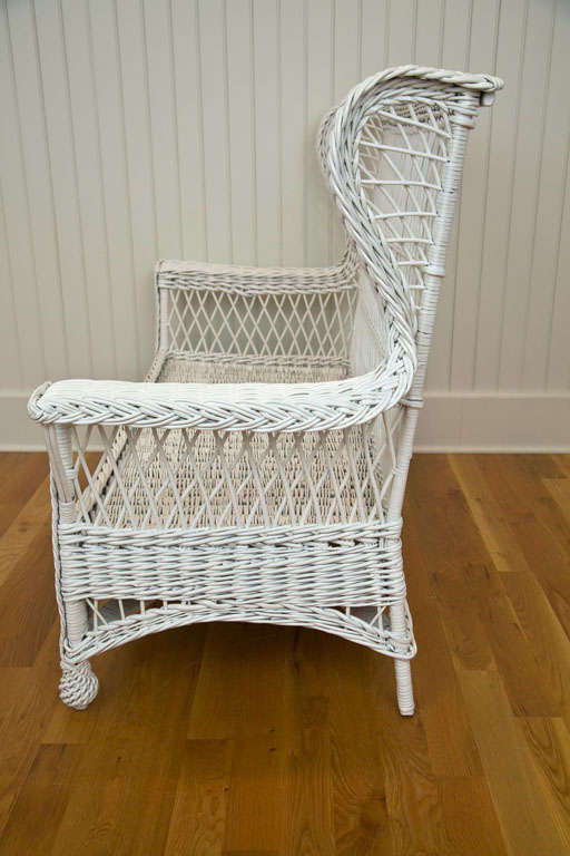 American Rare Antique Wicker Wing Back Settee