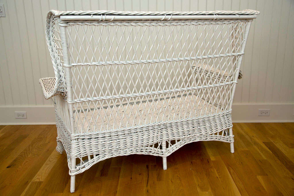 20th Century Rare Antique Wicker Wing Back Settee