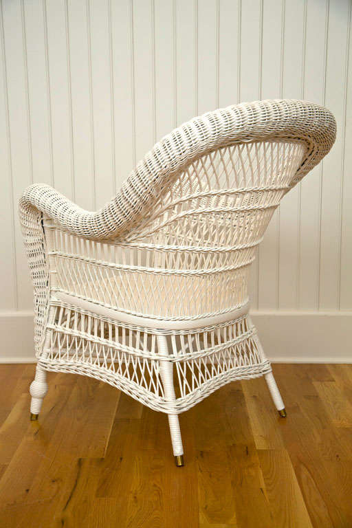 Antique Victorian Wicker Arm Chair In Excellent Condition In Old Saybrook, CT