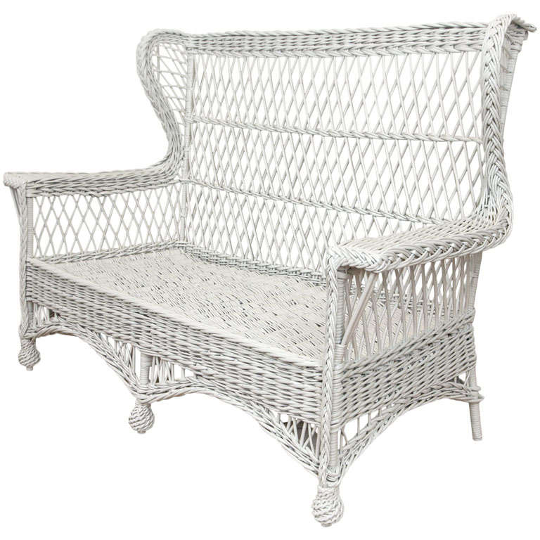 Rare Antique Wicker Wing Back Settee at 1stDibs
