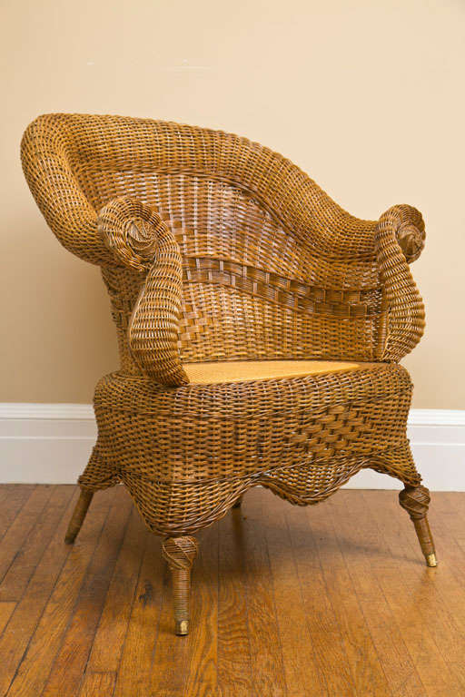 Antique Victorian Wicker Chair in original natural finish.  Comfortable and sturdy.