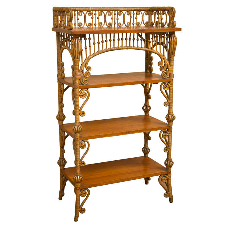 Antique Victorian Wicker Bookcase For Sale