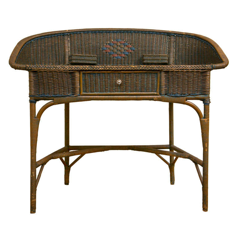 Antique Deco Wicker Desk at 1stdibs