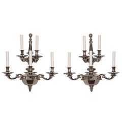 Pair of Large Two-Tiered Nickel-Plated Bronze Sconces