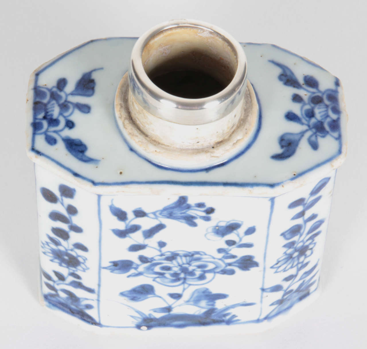 Porcelain Chinese Export Tea Caddy with Silver Mount