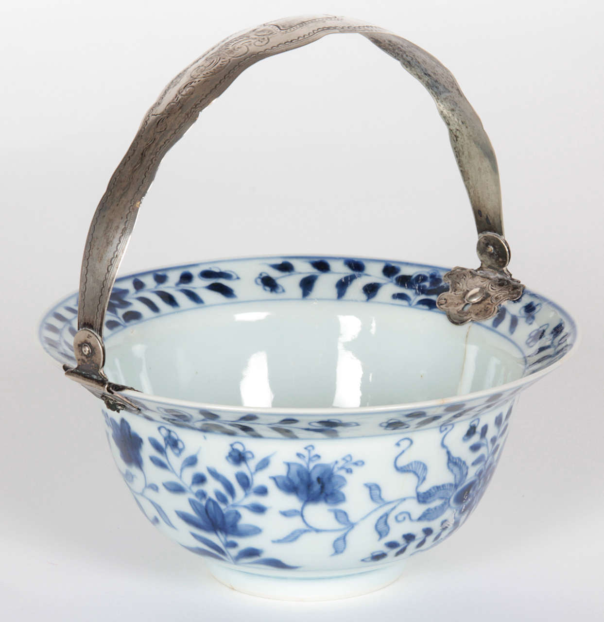 18th Century and Earlier Chinese Export Basket With Silver Handle For Sale