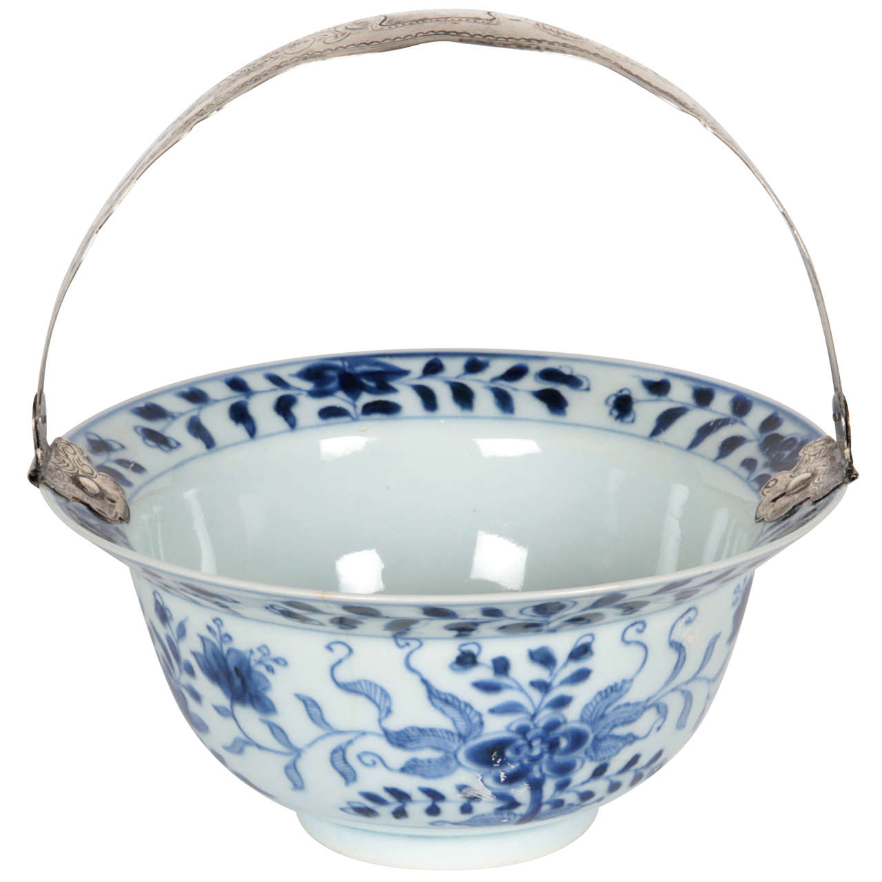 Chinese Export Basket With Silver Handle For Sale