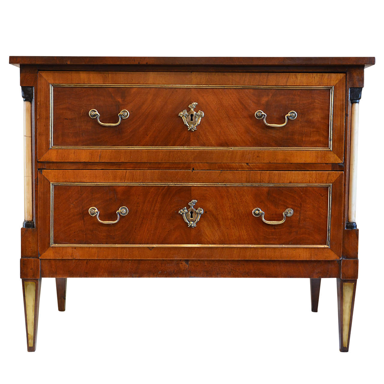 1820s Mahogany German Biedermeier Commode with Two Drawers and Alabaster Columns