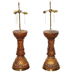 Pair of Chinese Carved Gilt Table Lamps