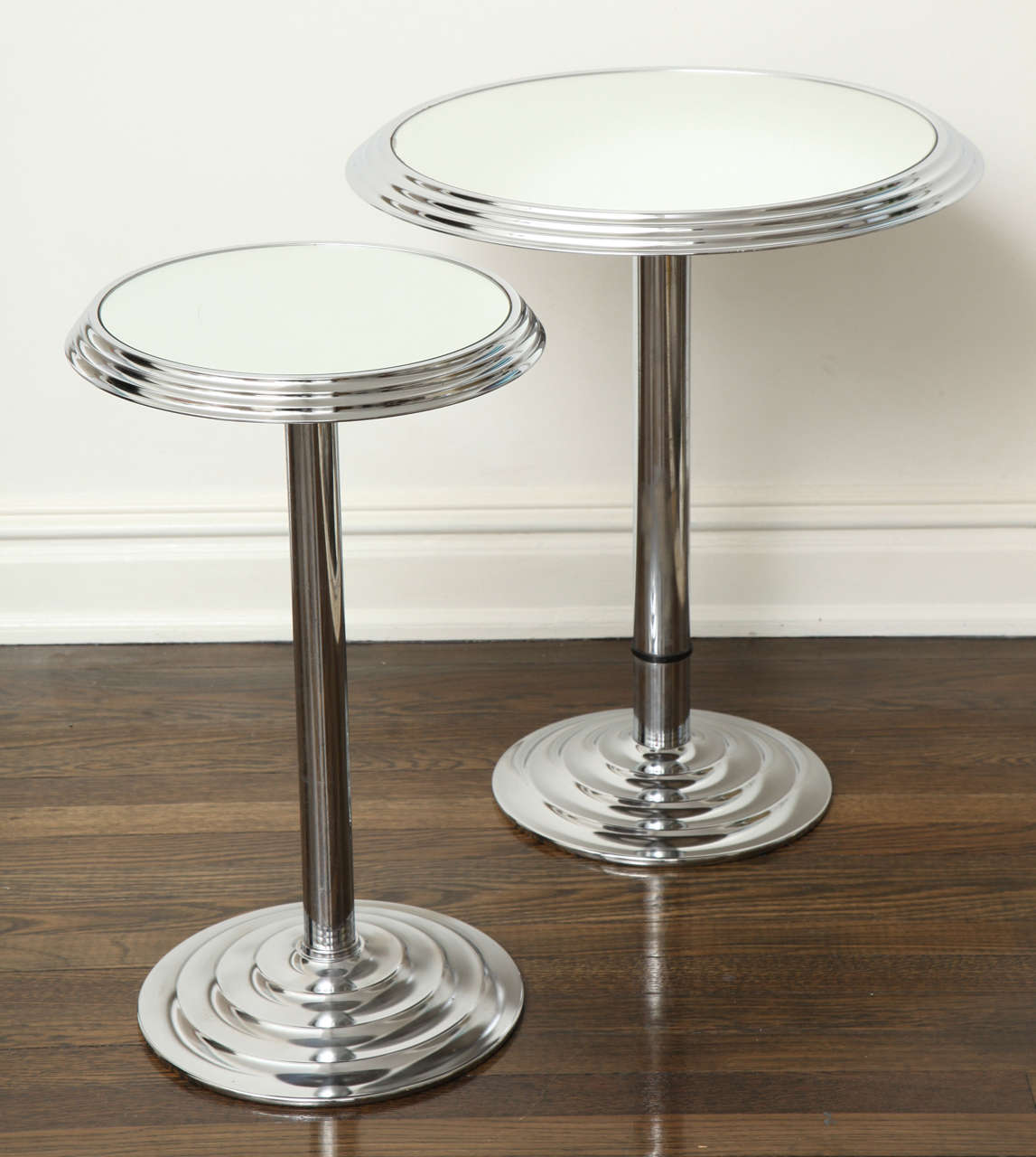 Pair of Chrome and Mirror Occasional Side Tables