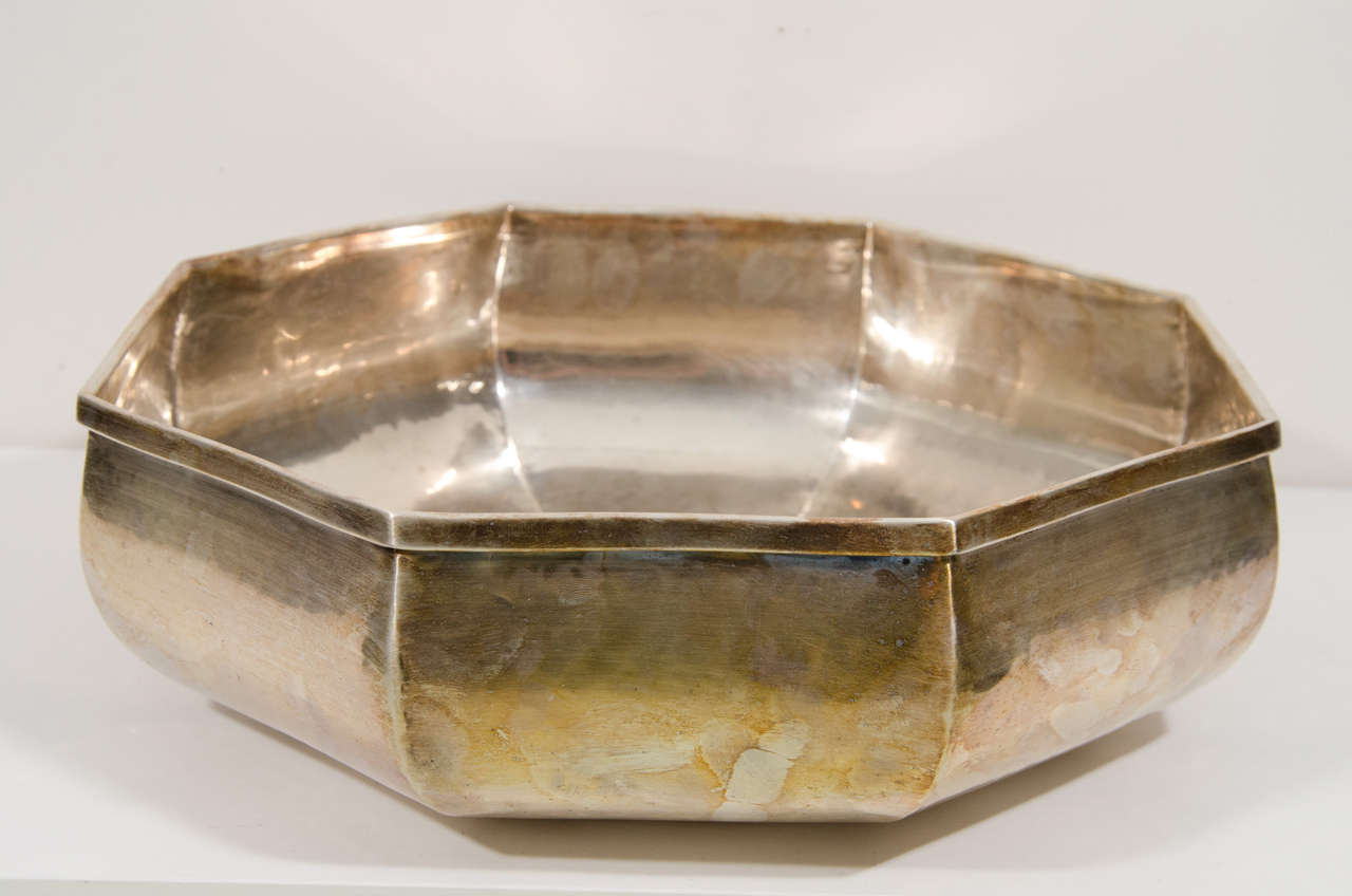Eight-sided silver plated serving dish.