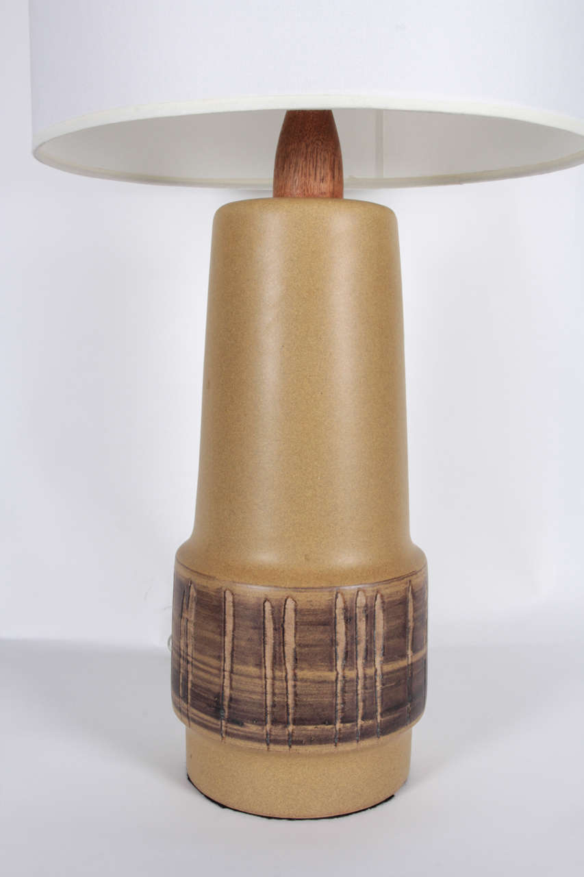 British Pair of Tan Ceramic Lamps by Gordon Martz