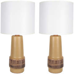 Pair of Tan Ceramic Lamps by Gordon Martz