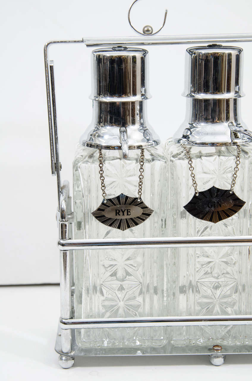American Mid Century Glass and Chrome Decanter Set