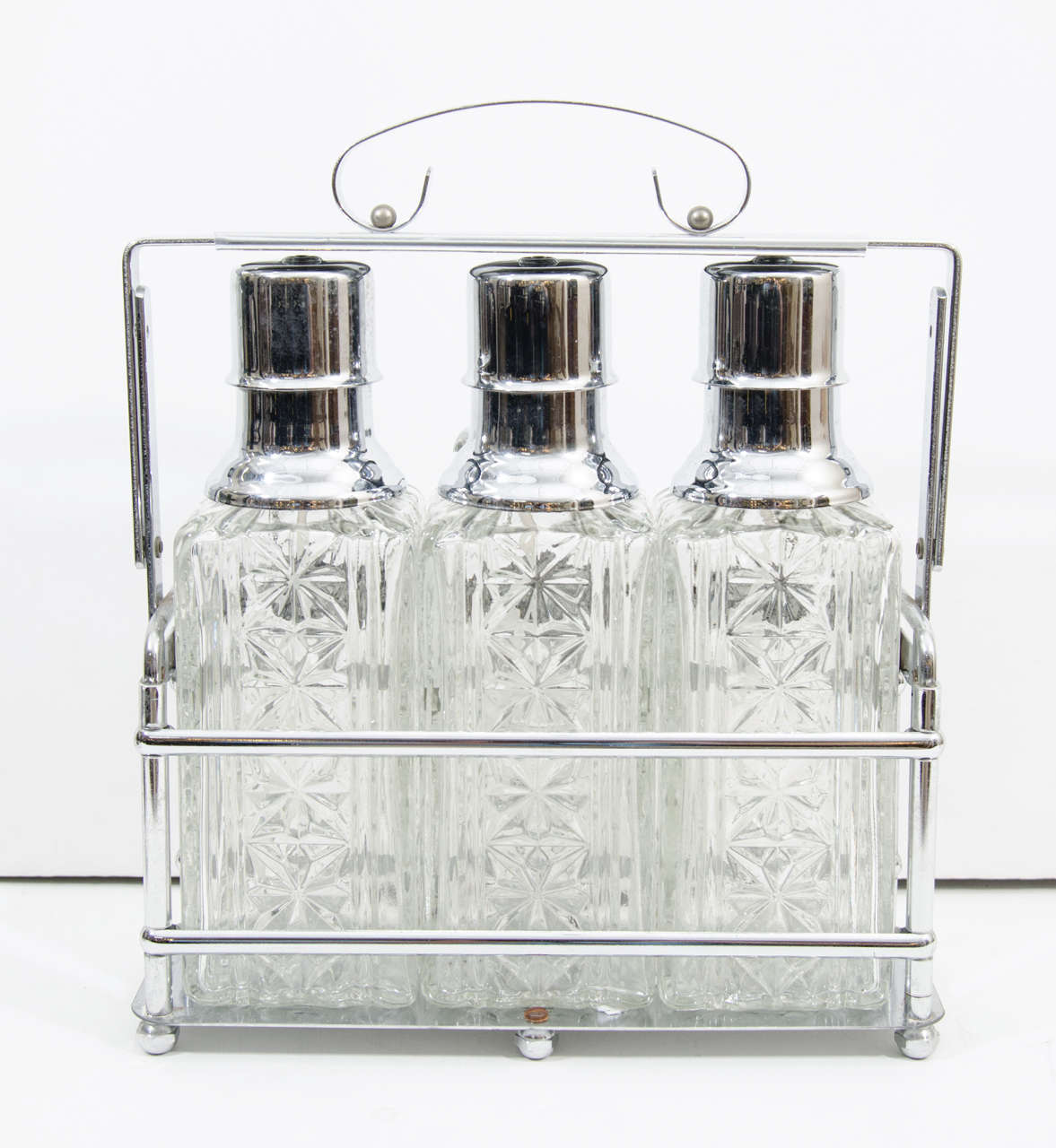 20th Century Mid Century Glass and Chrome Decanter Set