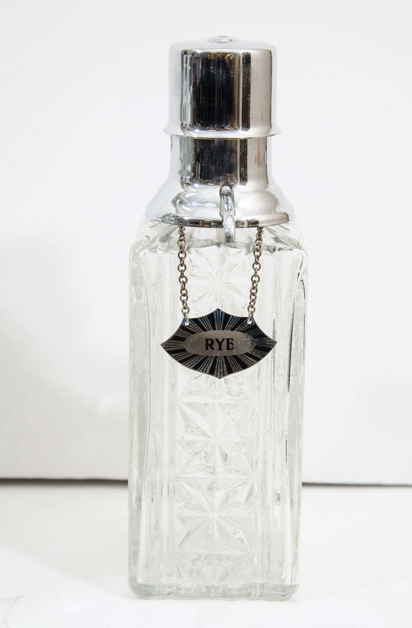 Mid Century Glass and Chrome Decanter Set 1