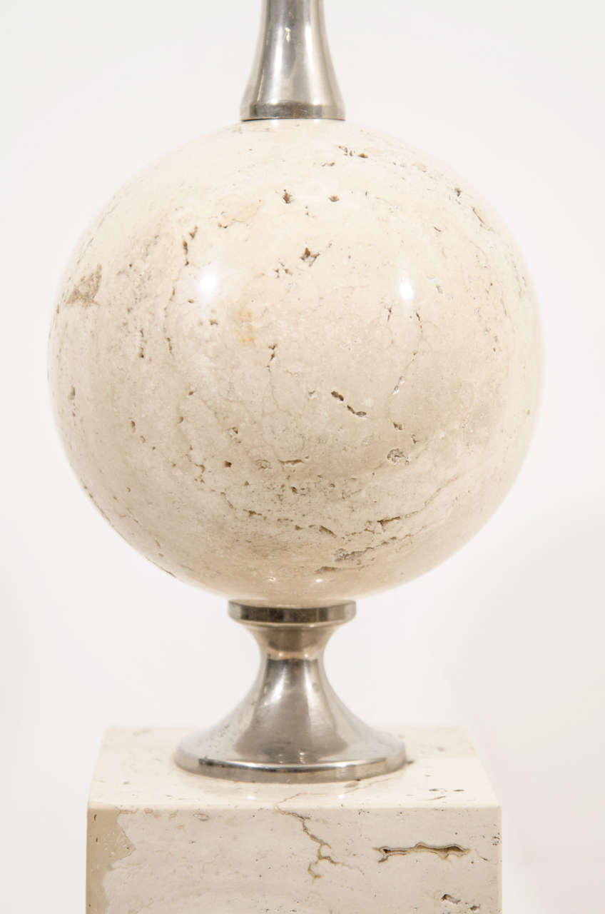 Mid-Century Maison Barbier Table Lamp in Travertine In Good Condition In New York, NY