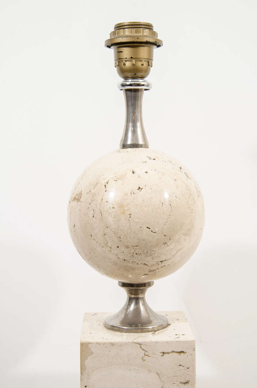 Late 20th Century Mid-Century Maison Barbier Table Lamp in Travertine