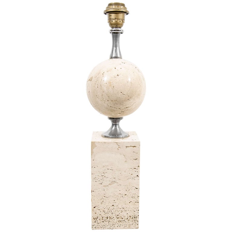 Mid-Century Maison Barbier Table Lamp in Travertine For Sale