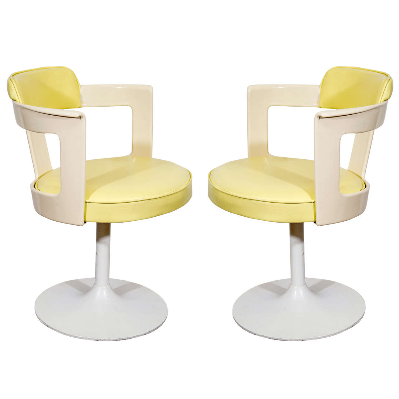 Pair of Daystrom Tulip Chairs in White and Yellow