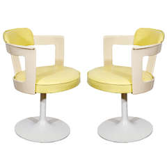 Vintage Pair of Daystrom Tulip Chairs in White and Yellow
