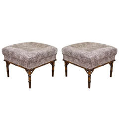 Pair of Mid Century Stools in Leopard Print