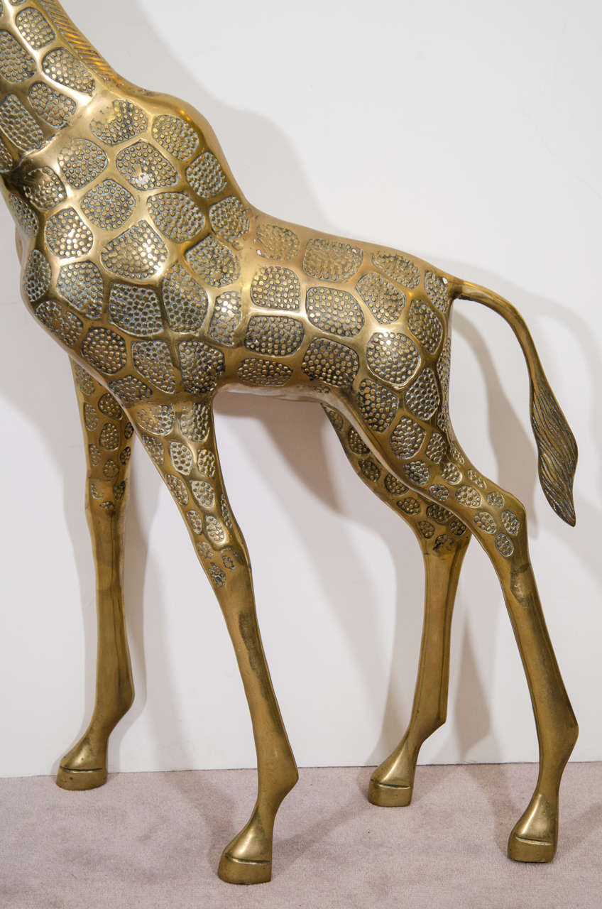 20th Century Pair of Tall Vintage Brass Giraffe Sculptures
