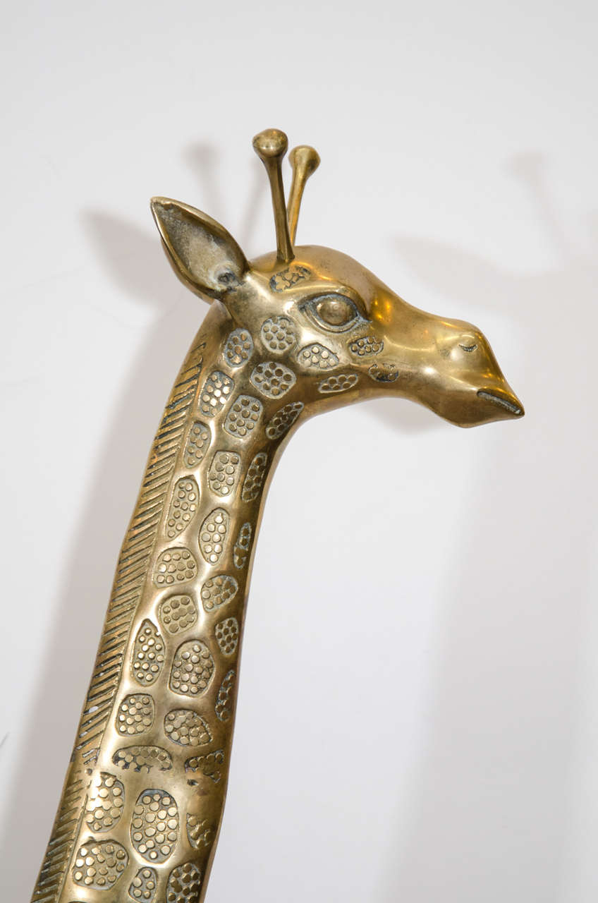Pair of Tall Vintage Brass Giraffe Sculptures 2