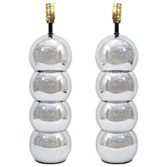 Pair of Mid Century Stacked Globe Chrome Lamps